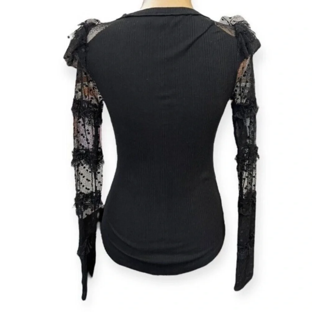Free People Kiss Kiss Ribbed Long Sleeve Lace Tiered